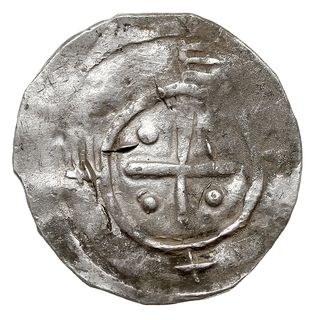 denar, przed rokiem 1025, Aw: Szczyt świątyni, w otoku zniekszałcony napis MISICO (wstecznie MTLNCO), Rw: Krzyż, w polu cztery kropki, w otoku między obwódkami EE++, srebro 1.61 g, Str. 5, Such. typ I, Gum-H. 1, Gum-P. 1, Kop. 1, moneta przypisywana niegdyś Mieszkowi I jest obecnie uznana za monetę Mieszka II z okresu, gdy był następcą tronu, patrz Suchodolski WN 1998 i WN z. 40-41 1967, pięknie zachowane pełne napisy otokowe, wyjątkowa rzadkość w tym stanie zachowania