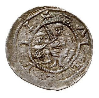 denar, Aw: Książę na tronie, obok giermek, Rw: Rycerz walczący ze lwem, srebro 0.59 g, Str. 40, Such. XVI/1, bardzo ładny