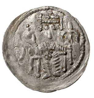 denar, 1157-1173, Aw: Cesarz siedzący na tronie na wprost, Rw: Napis BOL/SZL/AVS w trzech liniach, srebro 0.41 g, Str. 55, Such. XX/2, rzadki i ładnie zachowany