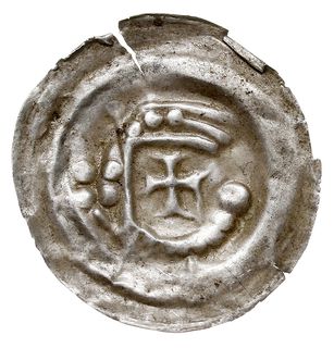 brakteat typu Ramię z proporcem”, ok. 1236-1247, Ramię z proporcem, w środku krzyż, srebro 0.25 g, BRP Prusy T1.2, Waschinski 2, rzadki, pęknięty