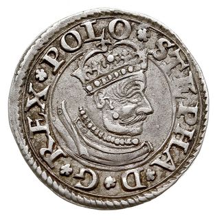 trojak 1580, Olkusz, Aw: małe popiersie króla w 