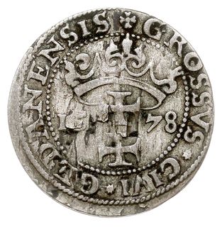 grosz 1578, Gdańsk, na awersie kropka na końcu, mennicza wada blachy, patyna