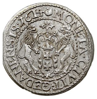 ort 1614, Gdańsk, kropka nad łapą niedźwiedzia i duża cyfra 14, Shatalin G14-2 (R3), nieco rzadszy rocznik, moneta z końca blachy, ale piękna