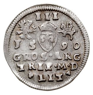 trojak 1590, Wilno, herb Leliwa pod popiersiem króla, Iger V.90.1.a (R2), Ivanauskas 5SV8-5, T. 6, rzadki
