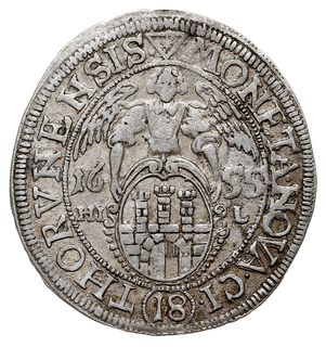 ort 1655, Toruń, odmiana z literami HI - L po bokach herbu Torunia, wybity charakterystycznie uszkodzonym stemplem