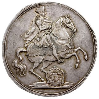 talar wikariacki 1711, Drezno, Aw: Król na koniu, Rw: Trzy stoły z insygniami koronacyjnymi, srebro 29.02 g, Kahnt 283, Schnee 1011, Dav. 2655, patyna, bardzo ładny