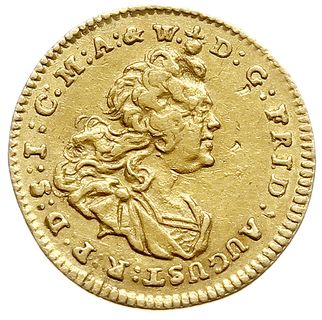 1/4 dukata 1743, Drezno, Aw: Popiersie i napis, Rw: Tarcza herbowa i napis, złoto 0.86 g, Kahnt 521, Merseb.1704