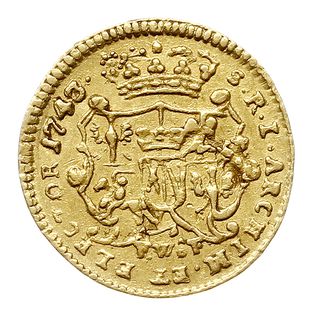 1/4 dukata 1743, Drezno, Aw: Popiersie i napis, Rw: Tarcza herbowa i napis, złoto 0.86 g, Kahnt 521, Merseb.1704