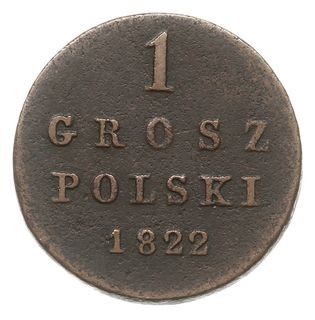 1 grosz polski 1822, Warszawa, Plage 209, Berezowski 20,- zł, Bitkin 896, bardzo rzadki, patyna