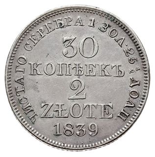 30 kopiejek = 2 złote 1839, Warszawa, Plage 378, Bitkin 1159