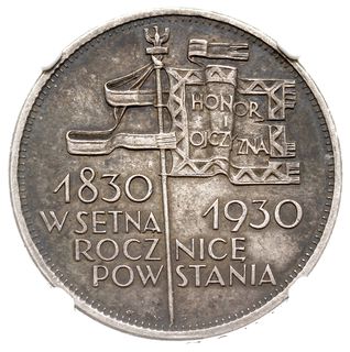 5 złotych 1930 Warszawa, sztandar głęboki”, Parchimowicz 115.a, moneta w pudełku NGC z oceną AU 53, szara patyna