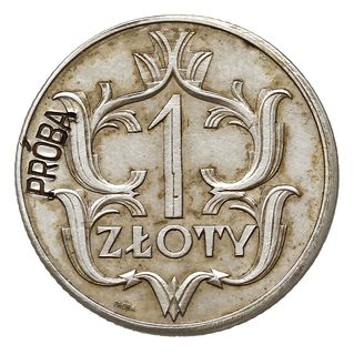 1 złoty 1929, Warszawa, na rewersie z lewej strony wklęsły napis PRÓBA, a na dole wypukły napis PRÓBA, srebro 3.43 g, Parchimowicz P.130, nakład nieznany, ekstremalnie rzadka moneta, nigdy nie wystąpiła w handlu, drugi znany egzemplarz