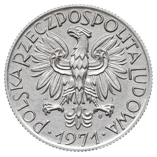 5 złotych 1971, Warszawa, Rybak”, Parchimowicz 220.d, rzadszy rocznik, wybite stemplem obróconym o 180 stopni