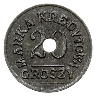 Pleszew - 20 groszy Spółdzielni Żołnierskiej 70 Pułku Piechoty, cynk, odmiana z otworem, Bartoszewicki 72.3a (R7b), lakierowane