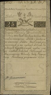 25 złotych polskich 8.06.1794, seria A, numeracja 30857, widoczny fragment firmowego znaku wodnego ... COMP”, Lucow 24c (R2), Miłczak A3
