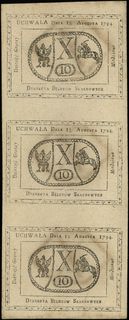 10 groszy miedziane 13.08.1794, nierozcięte w pionie trzy egzemplarze, Lucow 40b (R6), Miłczak A9, pięknie zachowane i bardzo rzadkie
