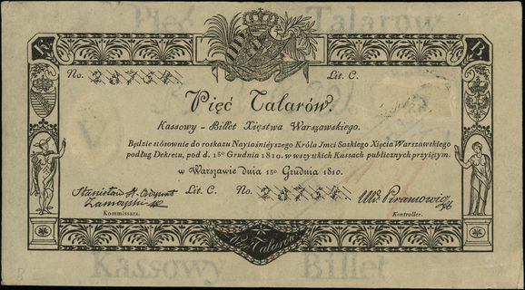 5 talarów 1.12.1810, podpis komisarza: Stanisław