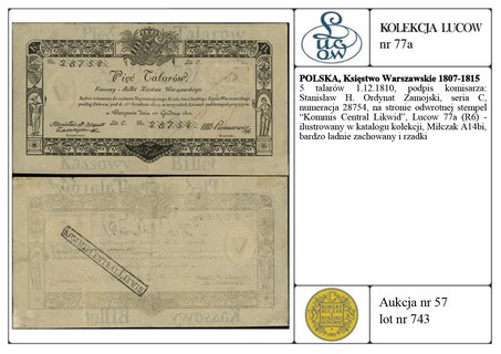 5 talarów 1.12.1810, podpis komisarza: Stanisław