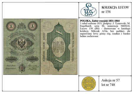 1 rubel srebrem 1851, podpisy: J. Tymowski, M. E