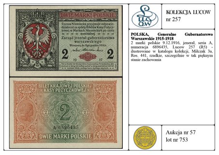 2 marki polskie 9.12.1916, jenerał, seria A, num