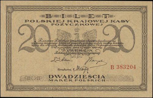 20 marek polskich 17.05.1919, seria B, numeracja 383204, Lucow 333 (R3) - ilustrowane w katalogu kolekcji, Miłczak 21a