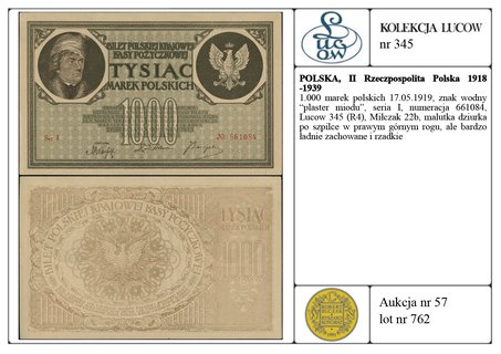 1.000 marek polskich 17.05.1919, znak wodny plas