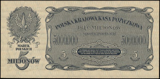 5.000.000 marek polskich 20.11.1923, seria A, numeracja 6798547, Lucow 456 (R5), Miłczak 38, wyśmienite, bardzo rzadkie w takim stanie zachowania