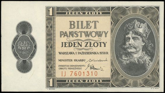 1 złoty 1.10.1938, seria IJ, numeracja 7601310, 