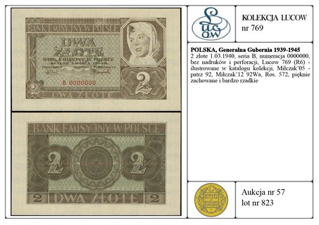 2 złote 1.03.1940, seria B, numeracja 0000000, b