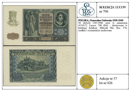 50 złotych 1.03.1940, seria A, numeracja 4154171
