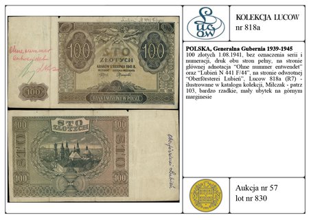 100 złotych 1.08.1941, bez oznaczenia serii i nu