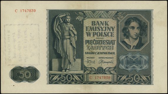 50 złotych 1.08.1941, seria C, numeracja 1747839