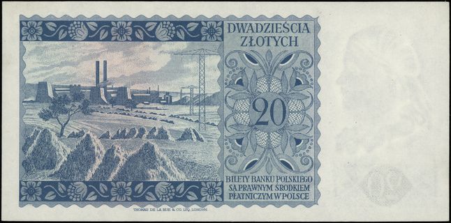 20 złotych 15.08.1939, seria L, numeracja 967090