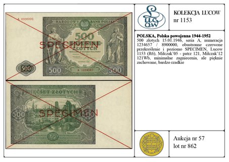 500 złotych 15.01.1946, seria A, numeracja 12346