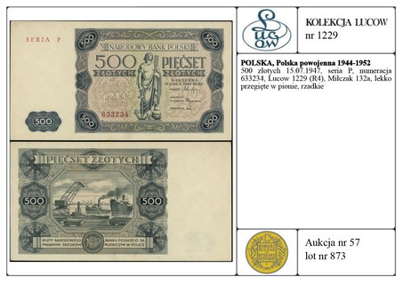 500 złotych 15.07.1947, seria P, numeracja 63323
