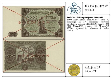 1.000 złotych 15.07.1947, seria A, numeracja 132