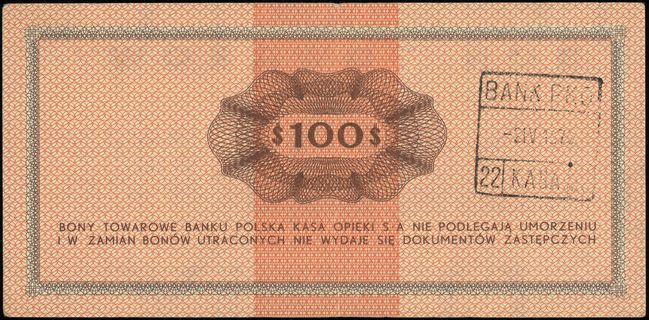 Bank Polska Kasa Opieki S.A., 100 dolarów 1.10.1969, seria GK, numeracja 0012680, Miłczak B23b, rzadkie
