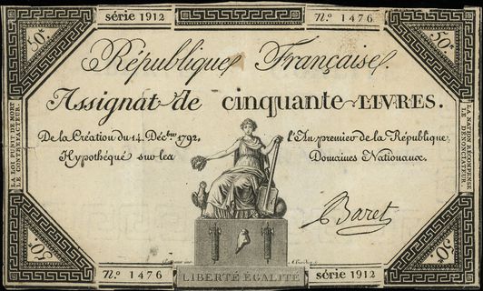 I Republika 1792-1794, asygnata na 50 liwrów 14.