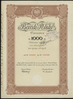 Bank Polski, 10 akcji po 100 złotych = 1.000 zło