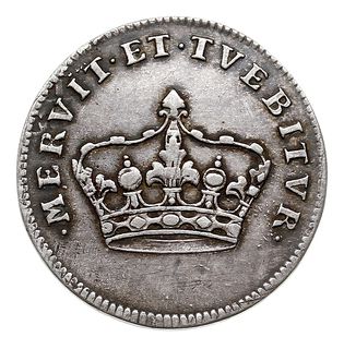 August III -żeton koronacyjny 1734 r., Aw: Korona i napis MERVIT ET TVEBITVR, Rw: Napis poziomy, srebro, 26 mm, 3.44 g, H-Cz. 2754, Racz. 374, patyna