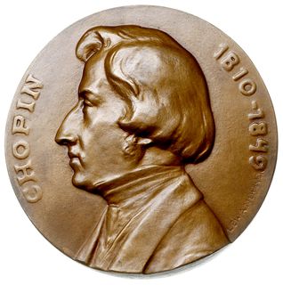 Fryderyk Chopin -medal jednostronny z 1910 roku z sygnaturą Lewandowski, wybity z okazji setnej rocznicy urodzin Fryderyka Chopina
