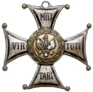 Order Virttuti Militari V klasa, nadaniowy, brąz srebrzony 38 x 38 mm, nieco uszkodzona emalia, brak wstążki, na stronie odwrotnej nr 580, wyraźne ślady noszenia na mundurze
