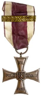 Krzyż Walecznych 1920, dwukrotnie nadany, brąz 44 x 44 mm, wstążka, na stronie odwrotnej numer 23634