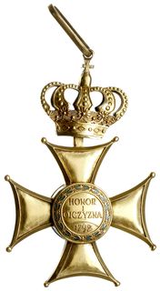 Order Virtuti Militari II klasa, wersja z okresu III Rzeczpospolitej po 1989 roku, z zawieszką, brąz złocony 57 x 57 mm, emalia