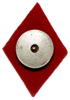 odznaka pamiątkowa Ochotniczej Armii Józefa Hallera, 1921, Orzeł na rombie, na czerwonym suknie, srebro 53 x 36 mm, nakrętka niesygnowana, Stela 16.10, na stronie odwrotnej numer 839, dołączona miniaturka, razem 2 sztuki, rzadka