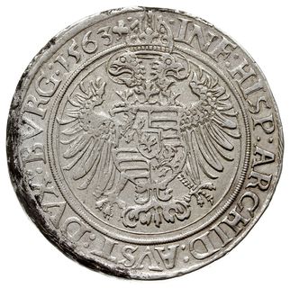 Ferdynand I 1522-1564, guldentalar (60 krajcarów) 1563, Joachimstal, srebro 24.47 g, Dav. 34, Voglh. 58, usunięte 60 na jabłku, resztki patyny, egz. Heidelberger Münzhandlung Herbert Grün 54:1200