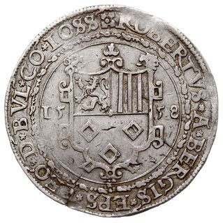 bp Robert van Bergen op Zoom 1557-1564, talar 1558, srebro 28.23 g, Dav. 8413, Delm. 444 (R3), de Chestret 499, lekko pęknięty krążek, bardzo rzadki, patyna