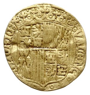 Ferdynand i Izabela 1474-1504, dukat (excelente oro), bez daty, Walencja, złoto 3.41 g, Cayon 2887, Fr. 82, rzadki, lekko pęknięty
