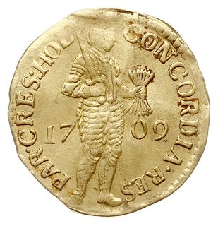 Holandia, dukat 1709, Holandia, złoto 3.42 g, Delmonte 775 (R3), Fr. 250, Purmer Ho15, Verk. 39.6, rzadki, egz. WCN 26/1126