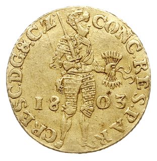 dukat 1803, Geldria, złoto 3.16 g, Delm, 1171a, Fr. 319, Purmer Ge123, rzadki